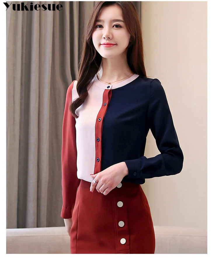 Korean fashion clothing 2022 chiffon blouse ladies tops tops womens clothing Button Stand women tops and blouse Full - Image 3