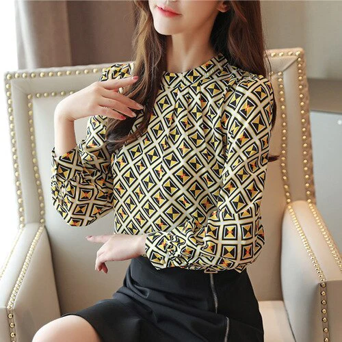 Korean Fashion Clothing Casual Long Sleeve Chiffon Blouse Women Print O-neck Blouse white black autumn tops 6053 50 - Image 5