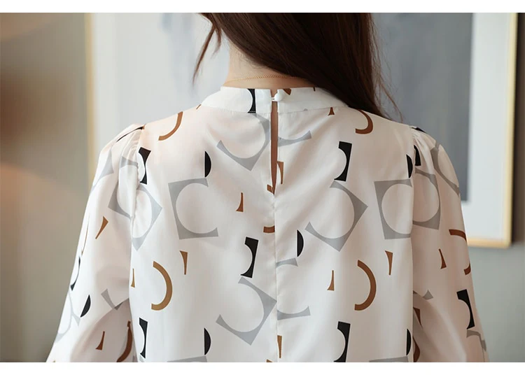Korean Fashion Clothing Casual Long Sleeve Chiffon Blouse Women Print O-neck Blouse white black autumn tops 6053 50 - Image 7