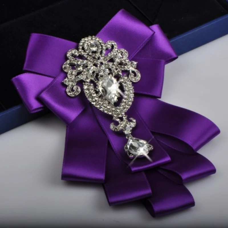 Korean Fashion Ribbon Bowtie Brooches Rhinestone Crystal Men's Shirt Necktie Collar Pins Luxury Wedding Brooch Accessories - Image 3