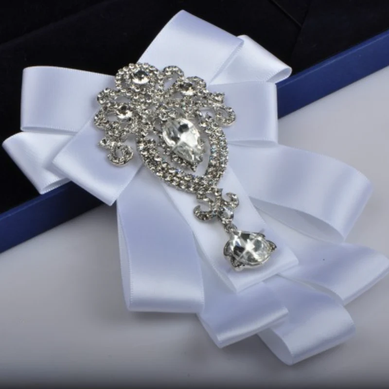 Korean Fashion Ribbon Bowtie Brooches Rhinestone Crystal Men's Shirt Necktie Collar Pins Luxury Wedding Brooch Accessories - Image 4