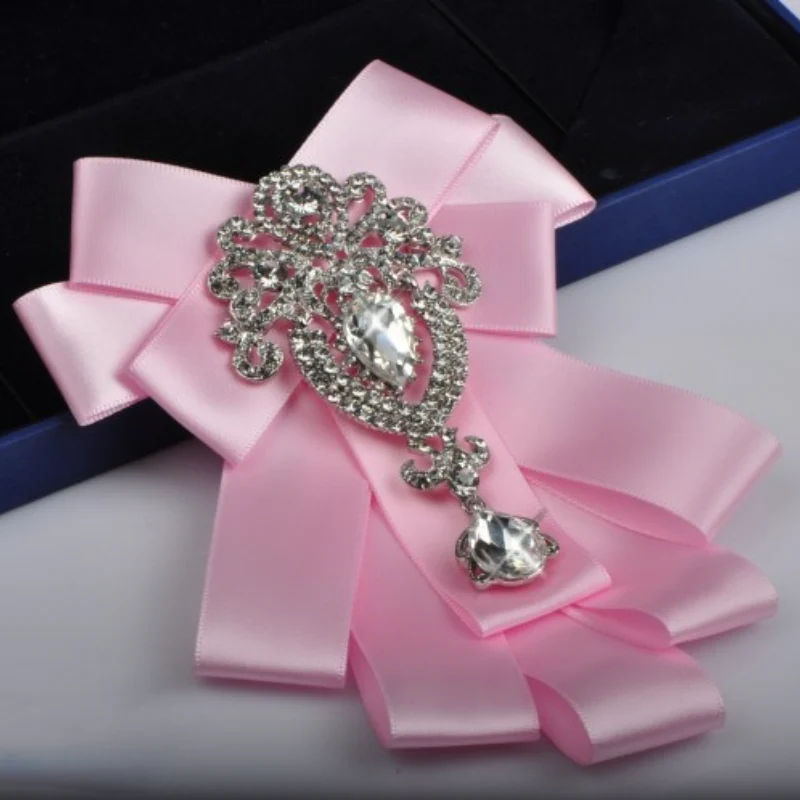 Korean Fashion Ribbon Bowtie Brooches Rhinestone Crystal Men's Shirt Necktie Collar Pins Luxury Wedding Brooch Accessories - Image 5