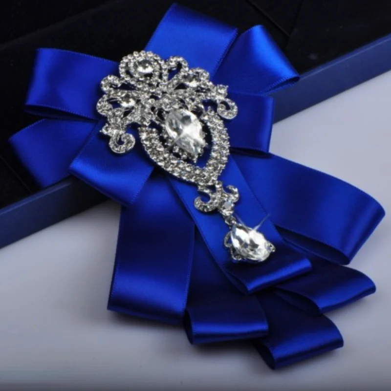 Korean Fashion Ribbon Bowtie Brooches Rhinestone Crystal Men's Shirt Necktie Collar Pins Luxury Wedding Brooch Accessories - Image 7