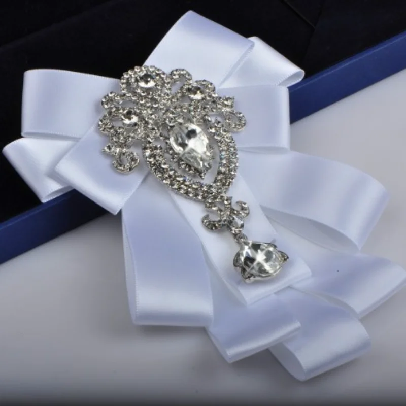 Korean Fashion Ribbon Bowtie Brooches Rhinestone Crystal Men's Shirt Necktie Collar Pins Luxury Wedding Brooch Accessories - Image 8