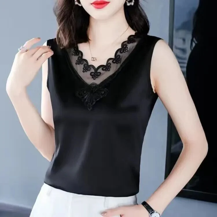 Korean Silk Women Blouses Shirt Woman Satin Blouse Tops Women Satin Lace Embroidery Blouse Top Woman V-neck Printing Shirts Tops - Image 11