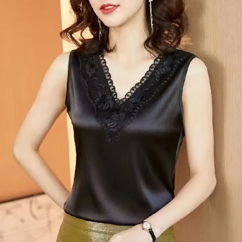 Korean Silk Women Blouses Shirt Woman Satin Blouse Tops Women Satin Lace Embroidery Blouse Top Woman V-neck Printing Shirts Tops - Image 14