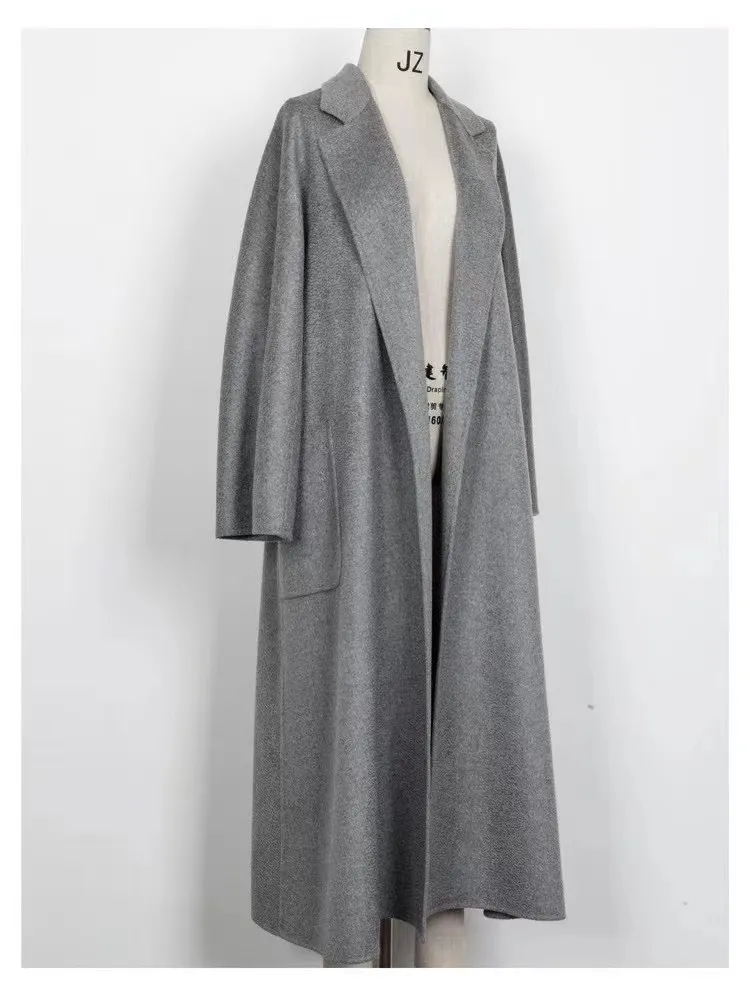 Korean Women Handmade Hepburn Corrugated Water Ripples Coat Double-sided Cashmere Wool Long Woolen Jacket Cashmere Coat Max - Image 33