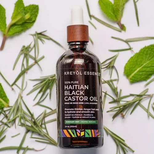 Kreyol Essence - Rosemary Peppermint Haitian Black Castor Oil for Skin and Hair, 3.4 Oz Glass Bottle -, Natural Humectant, Hair Growth. - Image 4