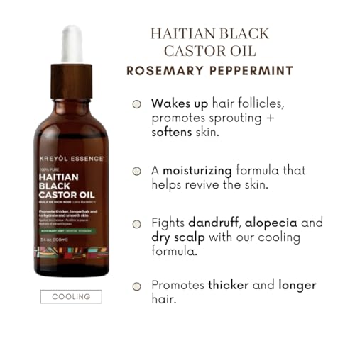 Kreyol Essence - Rosemary Peppermint Haitian Black Castor Oil for Skin and Hair, 3.4 Oz Glass Bottle -, Natural Humectant, Hair Growth. - Image 6