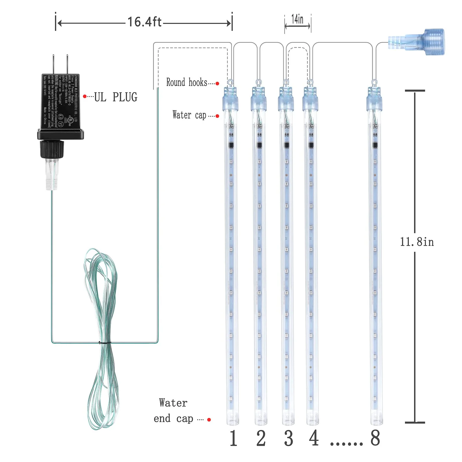 Kwaiffeo Outdoor Christmas Lights, Meteor Shower Lights 12 inch 8 Tube 192 LED Icicle Christmas Lights for Tree Thanksgiving New Year Holiday Party, Wedding Lights Wedding Decorations, Warm White - Image 5