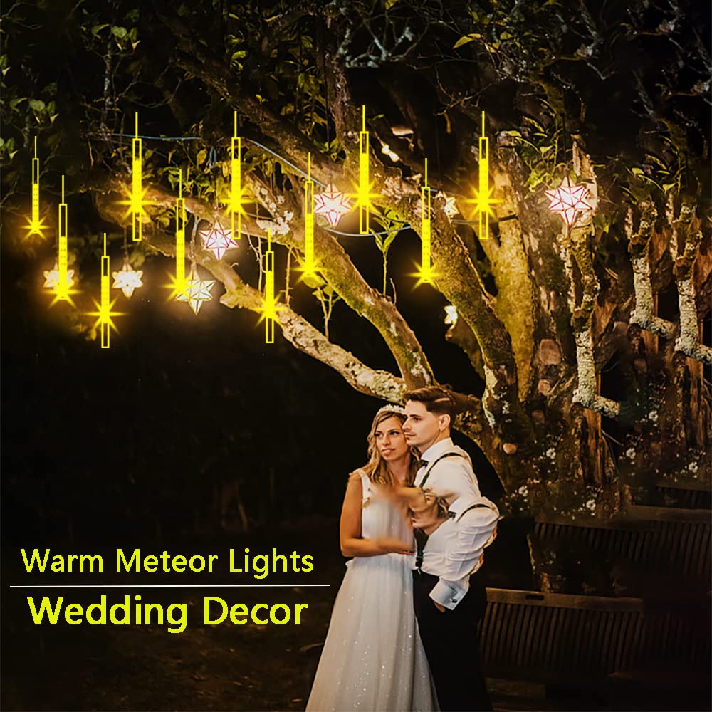 Kwaiffeo Outdoor Christmas Lights, Meteor Shower Lights 12 inch 8 Tube 192 LED Icicle Christmas Lights for Tree Thanksgiving New Year Holiday Party, Wedding Lights Wedding Decorations, Warm White - Image 6