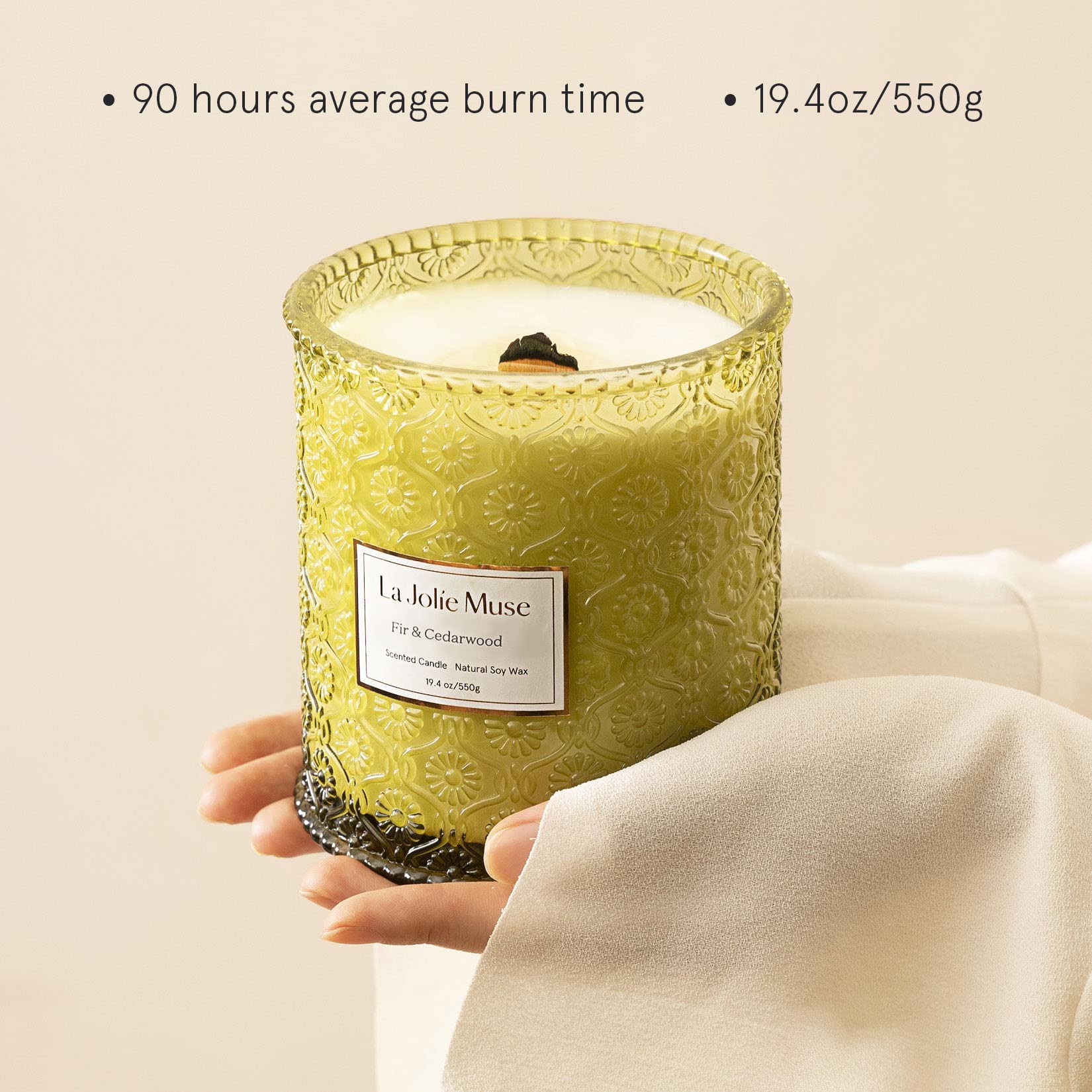 LA JOLIE MUSE Christmas Candles, Fir & Cedarwood Scented Candle, 19.4 Oz Large Winter Holiday Gift Candle, Wood Wicked Candle for Home Scented, Long Burning Glass Jar Candle - Image 5