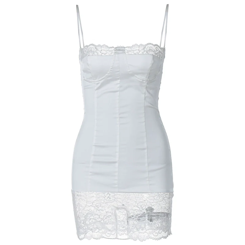 Lace Patchwork Slim-Fit Zipper Open Back Sling Dress - Image 8