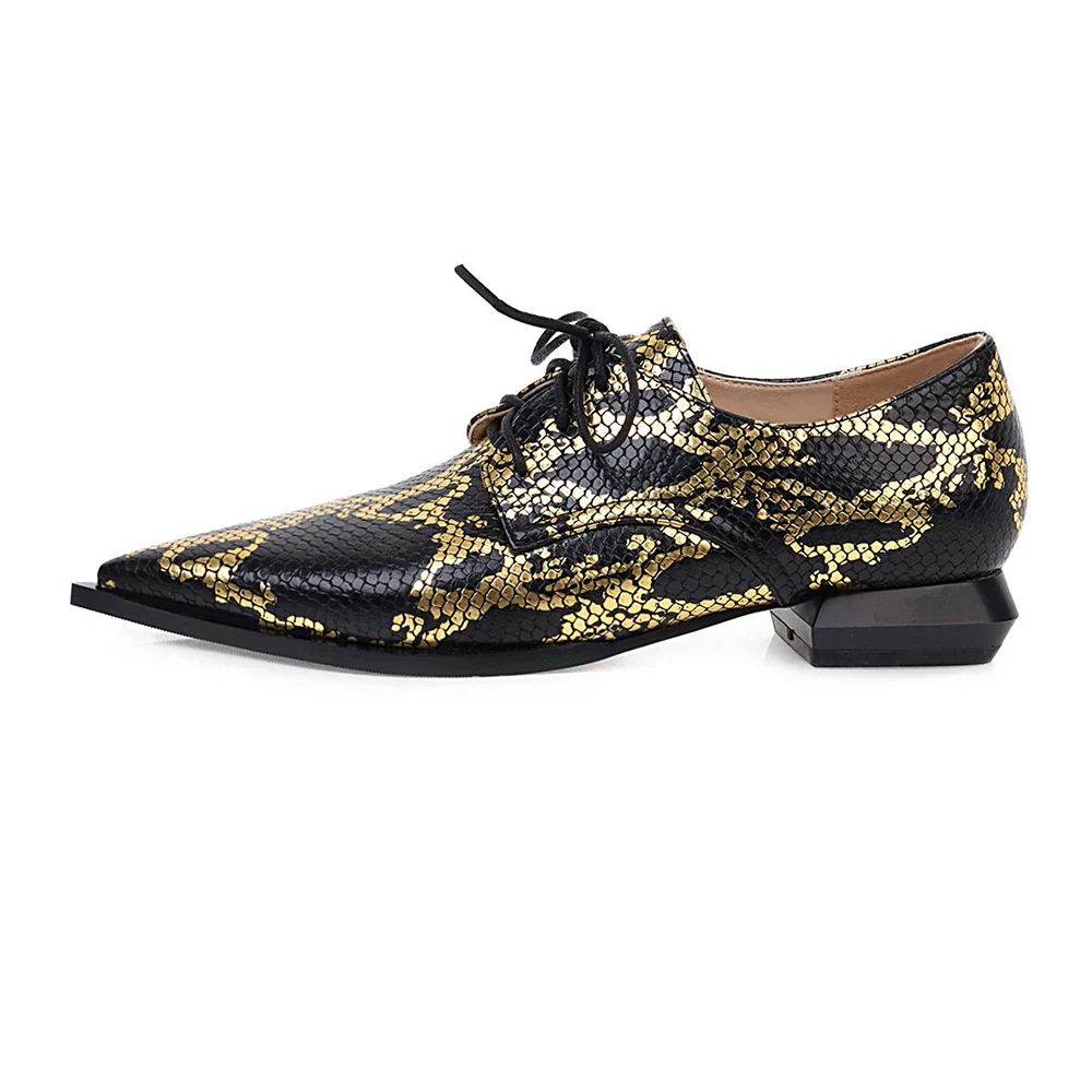 Lace-Up Brogue Woman Spring Autumn Flats PU Leather Snake Print Women Shoes Pointed loafers Female Flat Oxford Shoe Mujer 42 - Image 8
