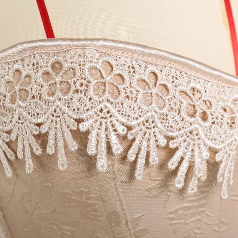 Lace Up Corsets Bustiers Overbust Waist Trainer Embroidery Sexy Boned White Beige Corset Burlesque Costumes Corselet Halloween - Image 3