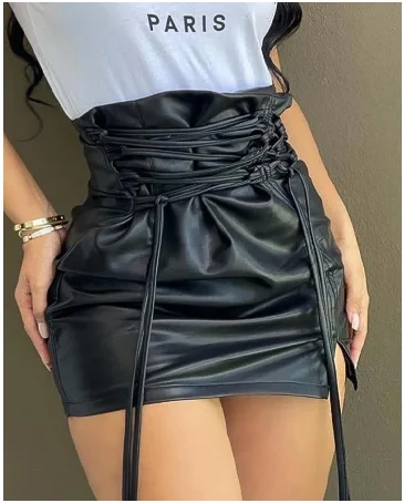 Lace-up High Waist PU Leather Mini Skirt Nightclub Sexy Personality Summer and Autumn Fashion Women's Clothing New2023 Y2K - Image 2