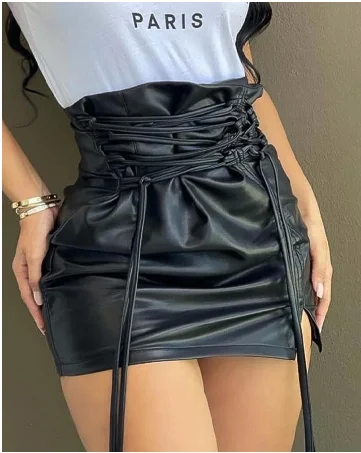 Lace-up High Waist PU Leather Mini Skirt Nightclub Sexy Personality Summer and Autumn Fashion Women's Clothing New2023 Y2K - Image 4