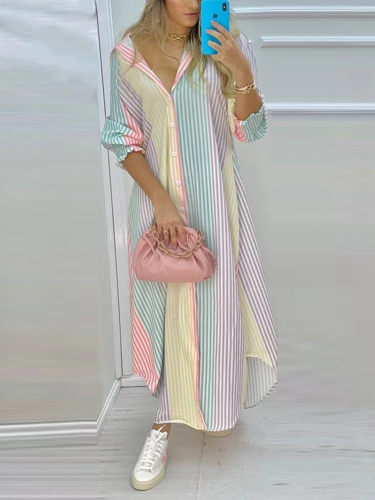 Ladies New Dress Fashion 2023 Color Matching Slim Short-Sleeved Shirt Dress Casual Home Street Commuter Plus Size Dress Vestidos - Image 15