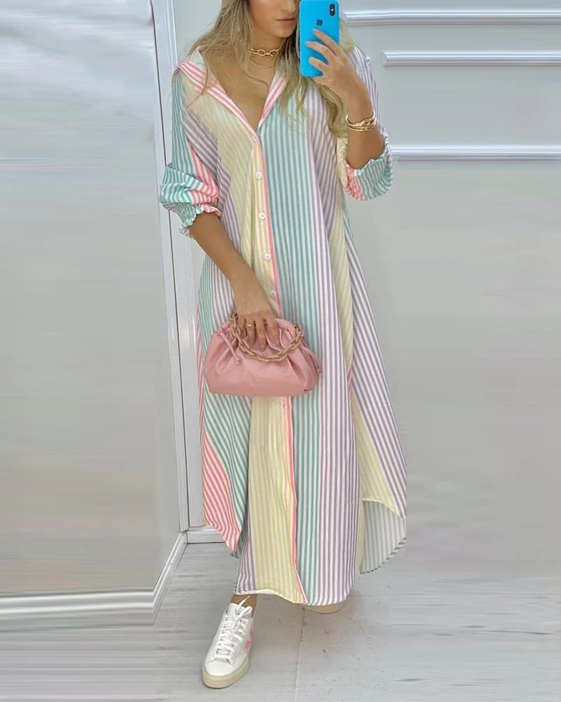 Ladies New Dress Fashion 2023 Color Matching Slim Short-Sleeved Shirt Dress Casual Home Street Commuter Plus Size Dress Vestidos - Image 5