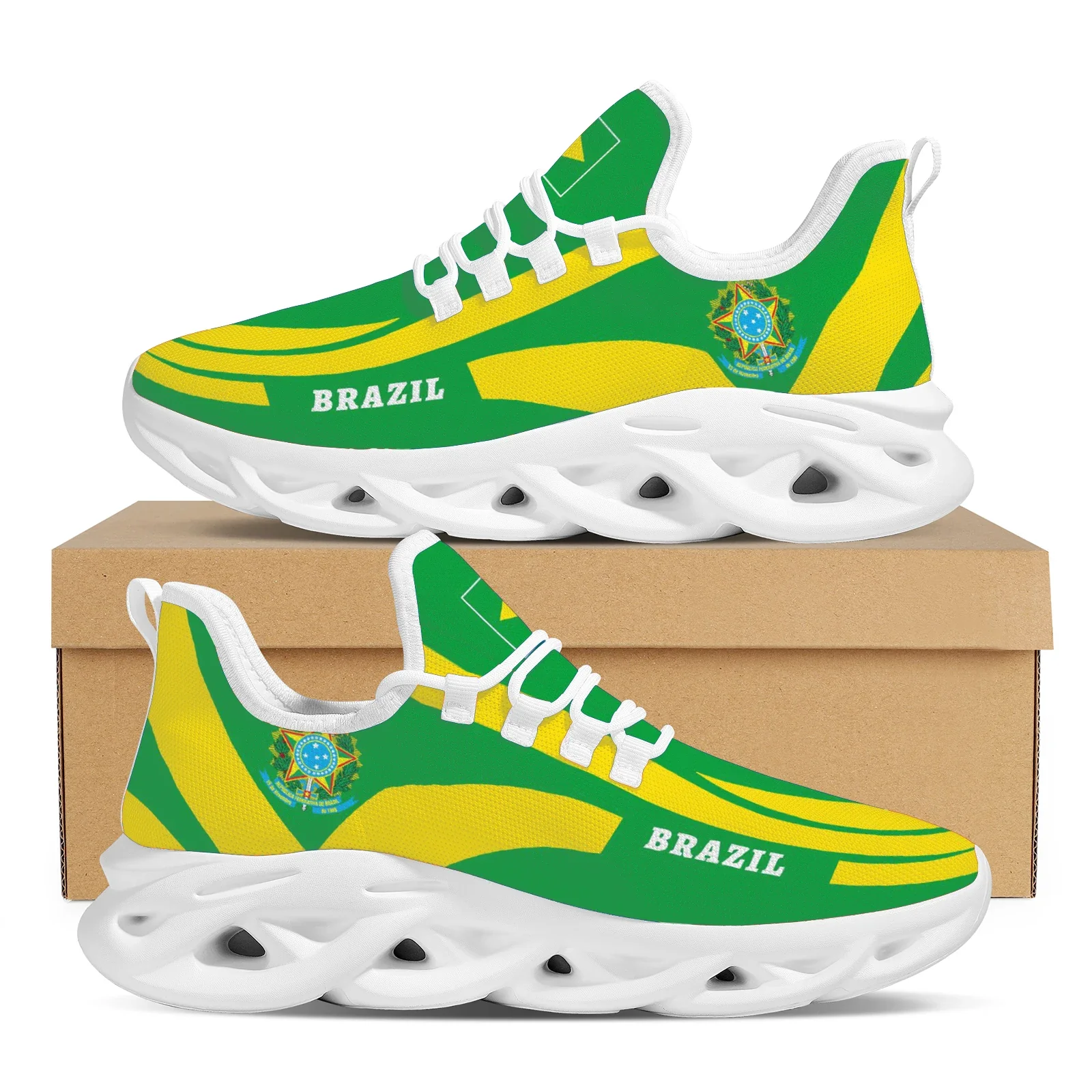 Ladies Platform Shoes Brazil Flag Print Lace Up Sneakers High Quality Wearable Non-Slip Outdoor Walking Shoes Zapatos Mujer