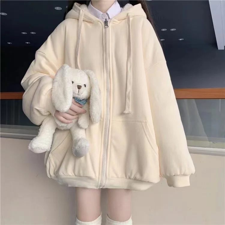 Lamb wool coat women's winter clothes y2k 2021 new student Japanese soft girl cute plus velvet thick hooded sweater ins selling - Image 11