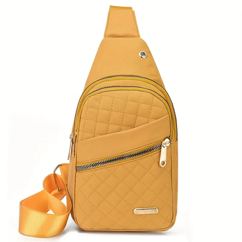 Large Capacity Chest Bag for Women - Adjustable Embroidered Crossbody Bag with Zipper Closure, Polyester Lining, Foldable, and Random Printing - Urban Solid Color Nylon Bag with Comfortable Strap - Image 2