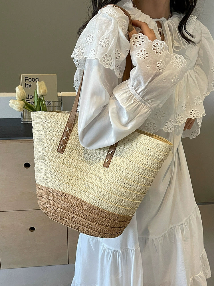 Large Capacity Commuter Bag 2024 New Shoulder Bag Female Vacation Seaside Beach Bag Fancy Woven Straw Bag - Image 2