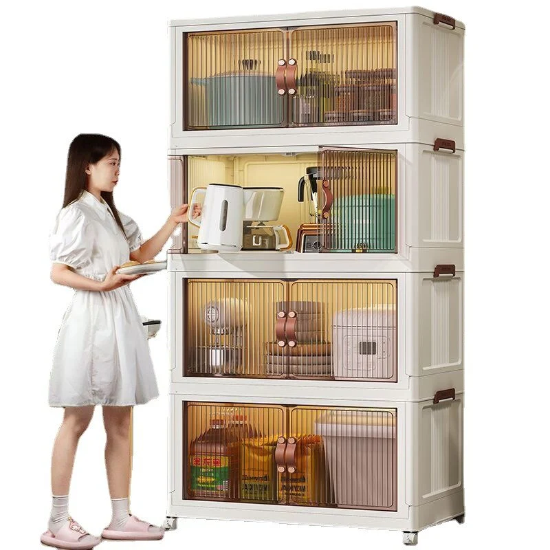Large Capacity Stackable Storage Bins Double Door Open Save A Space Travel Organizer with Wheels Folding Wardrobe Containers - Image 25