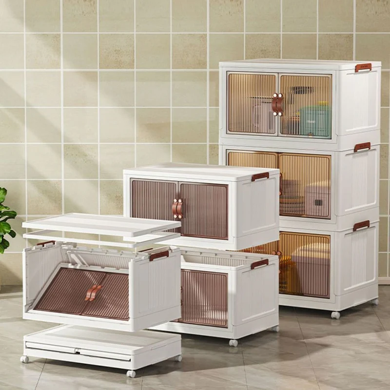 Large Capacity Stackable Storage Bins Double Door Open Save A Space Travel Organizer with Wheels Folding Wardrobe Containers - Image 29