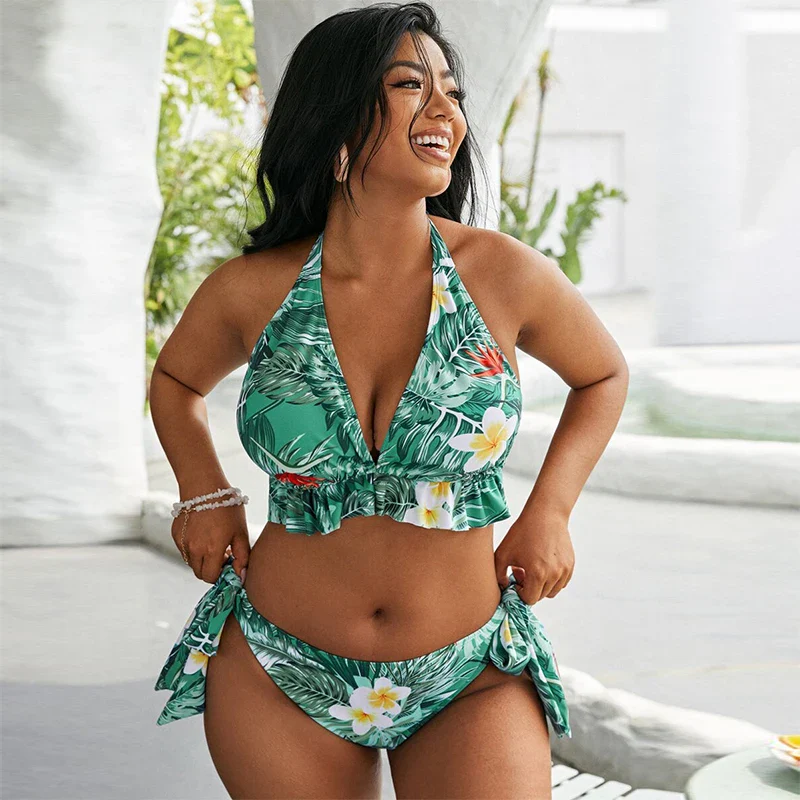 Large Size Bikini Set Large Cup Swimwear Women Retro Halter Neck Cross Swimming Suit Big Size Swimsuit Plus Size Bikini - Image 4