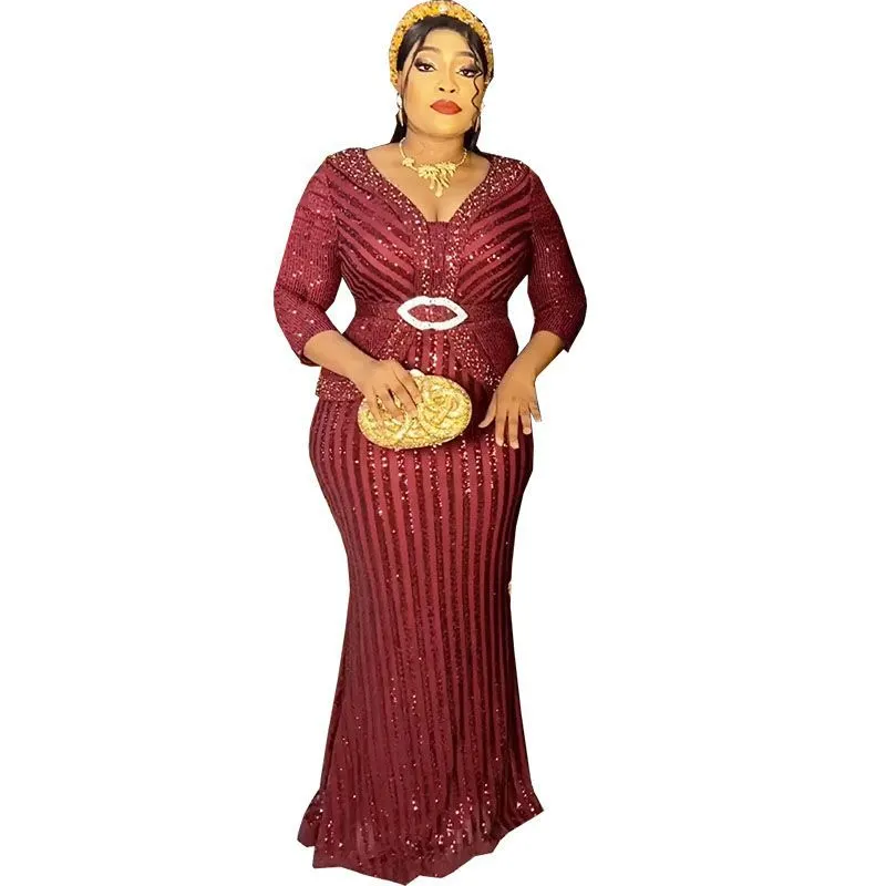 Large Size Evening Dresses Fashion Female Sequin Draped Sleeve Birthday Wedding Party Dresses Plus Size Women Long Elegant Dress - Image 11