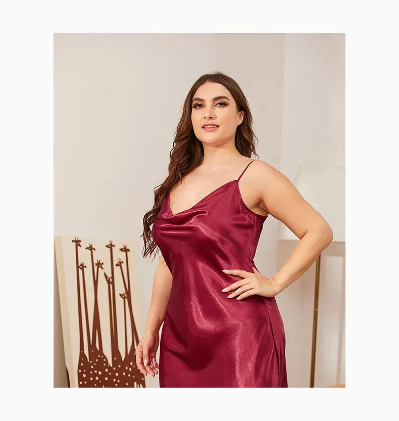 Large size Women's Sleepwears Dress Homewear Solid Thin Satin Nightdress Summer Sleepwear Sexy Plus Size Dresses Nightgown - Image 7