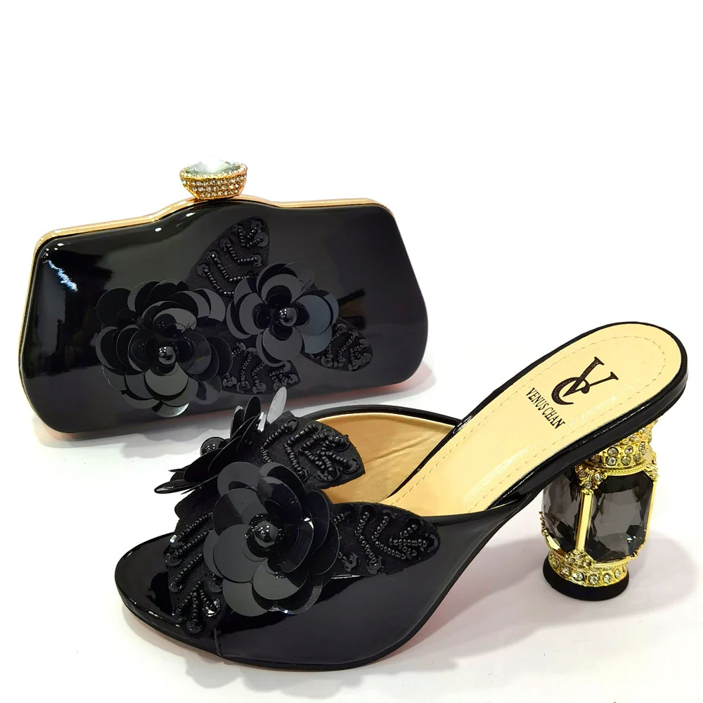 Latest Nigerian Women Shoes With Matching Bags Set African Women's Party Shoes and Bag with Comfortable Heels For Office Lady - Image 3