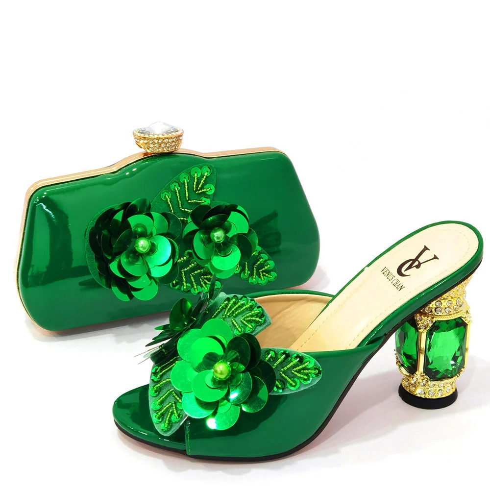 Latest Nigerian Women Shoes With Matching Bags Set African Women's Party Shoes and Bag with Comfortable Heels For Office Lady - Image 4