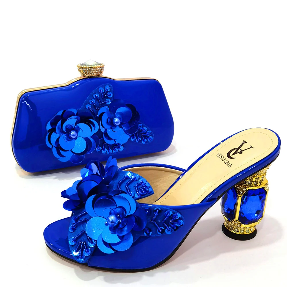 Latest Nigerian Women Shoes With Matching Bags Set African Women's Party Shoes and Bag with Comfortable Heels For Office Lady - Image 5