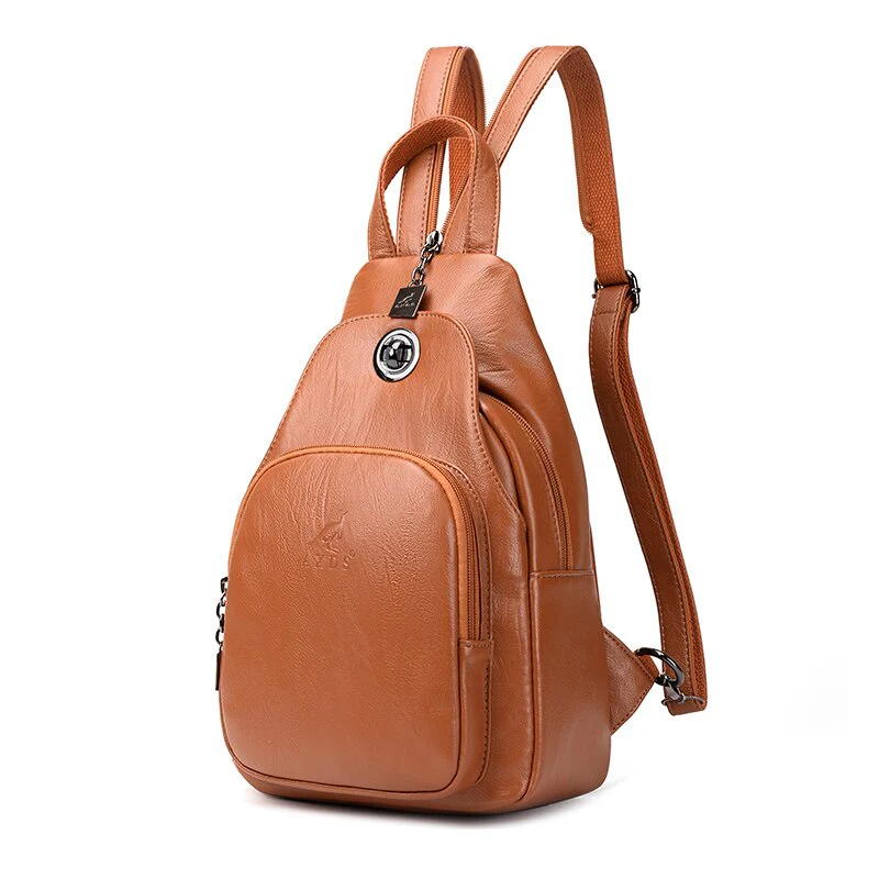Leather Women's Bag New Cowhide Multi Function Fashionable Travel Backpack Soft Leather Lock Guard Chest Bag Messenger Bag - Image 10