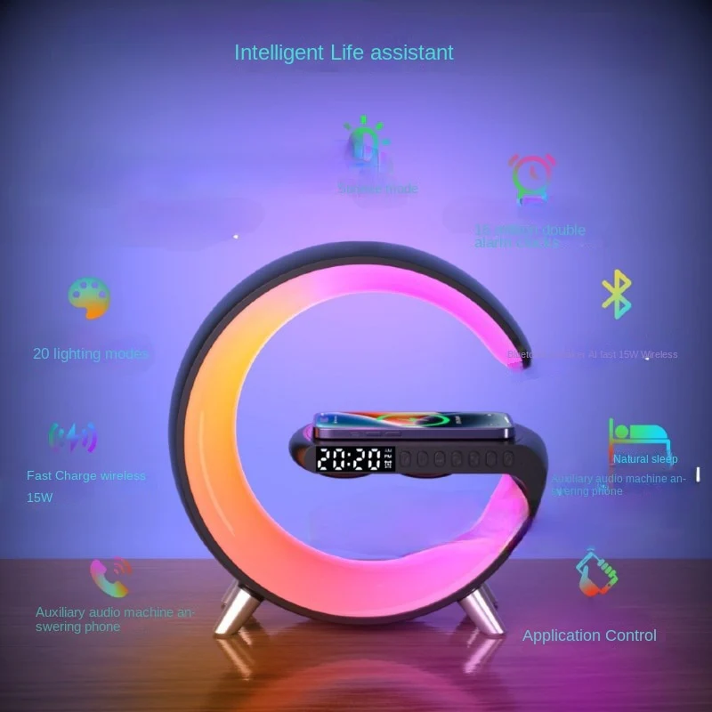 LED App Control RGB Night Light Atmosphere Lamps Digital Alarm Clock Speaker Wireless Charger Children Sleep Bedroom Decoration - Image 11