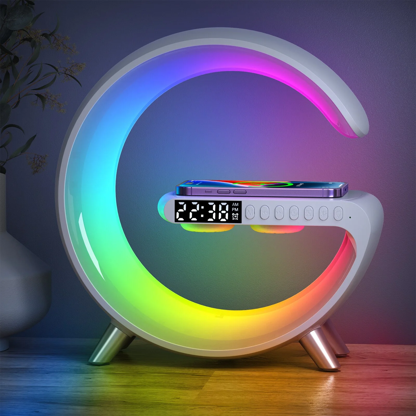 LED App Control RGB Night Light Atmosphere Lamps Digital Alarm Clock Speaker Wireless Charger Children Sleep Bedroom Decoration - Image 5