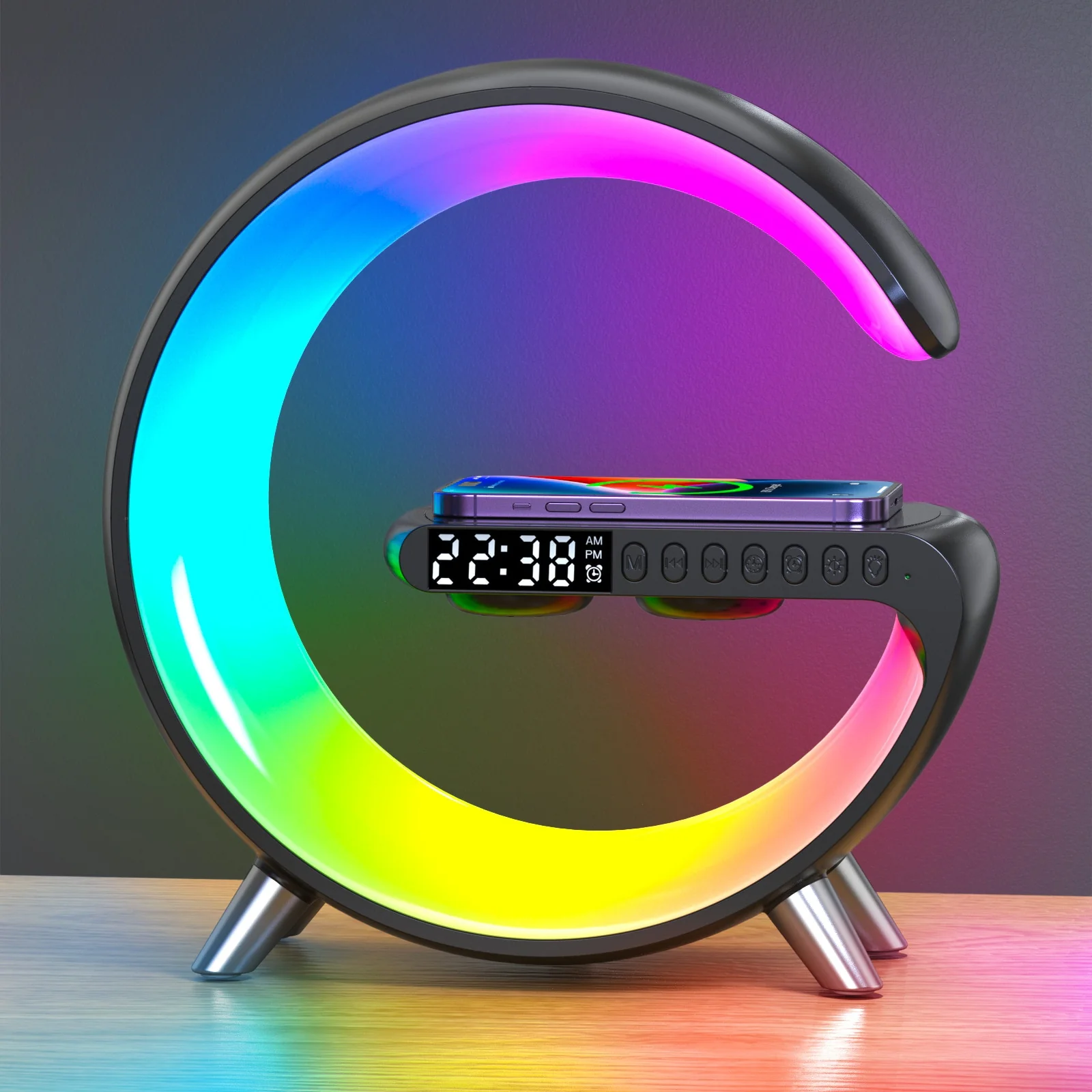LED App Control RGB Night Light Atmosphere Lamps Digital Alarm Clock Speaker Wireless Charger Children Sleep Bedroom Decoration - Image 7