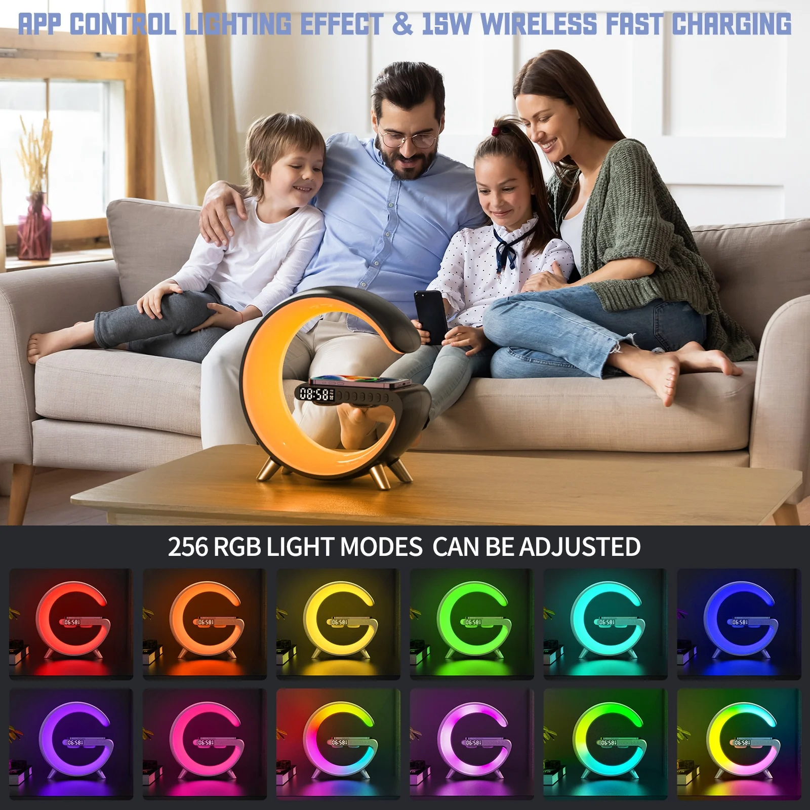 LED App Control RGB Night Light Atmosphere Lamps Digital Alarm Clock Speaker Wireless Charger Children Sleep Bedroom Decoration - Image 8