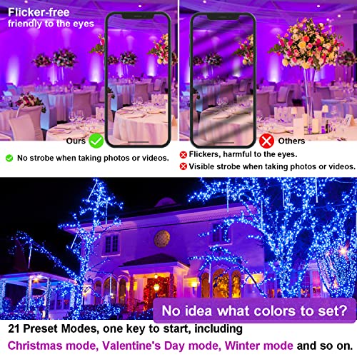 LED Flood Light Outdoor 800W Equivalent Bluetooth Smart Color Change Landscape Lighting DIY-Scene+RGB Colors+Warm White 2700K - APP & Group Control & Timing, IP66 Waterproof US 3-Plug Up Light 4Pack - Image 12