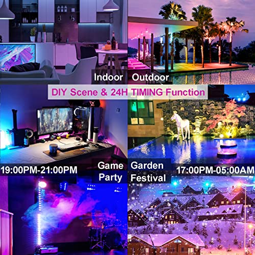 LED Flood Light Outdoor 800W Equivalent Bluetooth Smart Color Change Landscape Lighting DIY-Scene+RGB Colors+Warm White 2700K - APP & Group Control & Timing, IP66 Waterproof US 3-Plug Up Light 4Pack - Image 13
