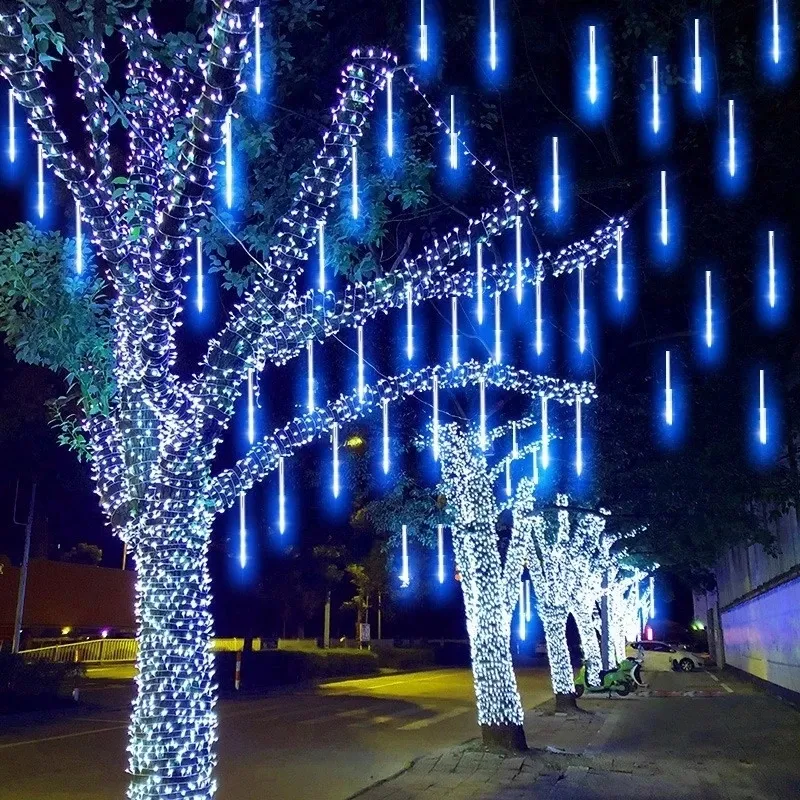 LED Meteor Shower Rain Lights Waterproof Falling Raindrop Fairy String Light for Christmas Holiday Party Patio Decor 30CM - Image 4