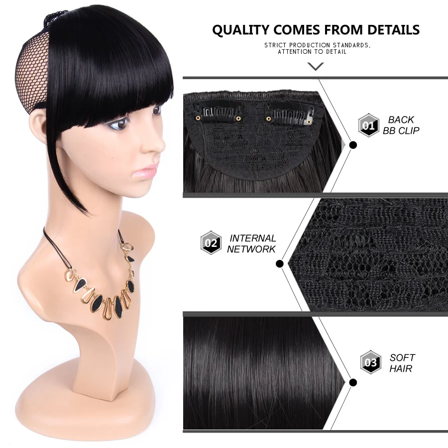Leeons Short Synthetic Bangs Heat Resistant Hairpieces Hair Women Natural Short Fake Hair Bangs Hair Clips For Extensions Black - Image 52