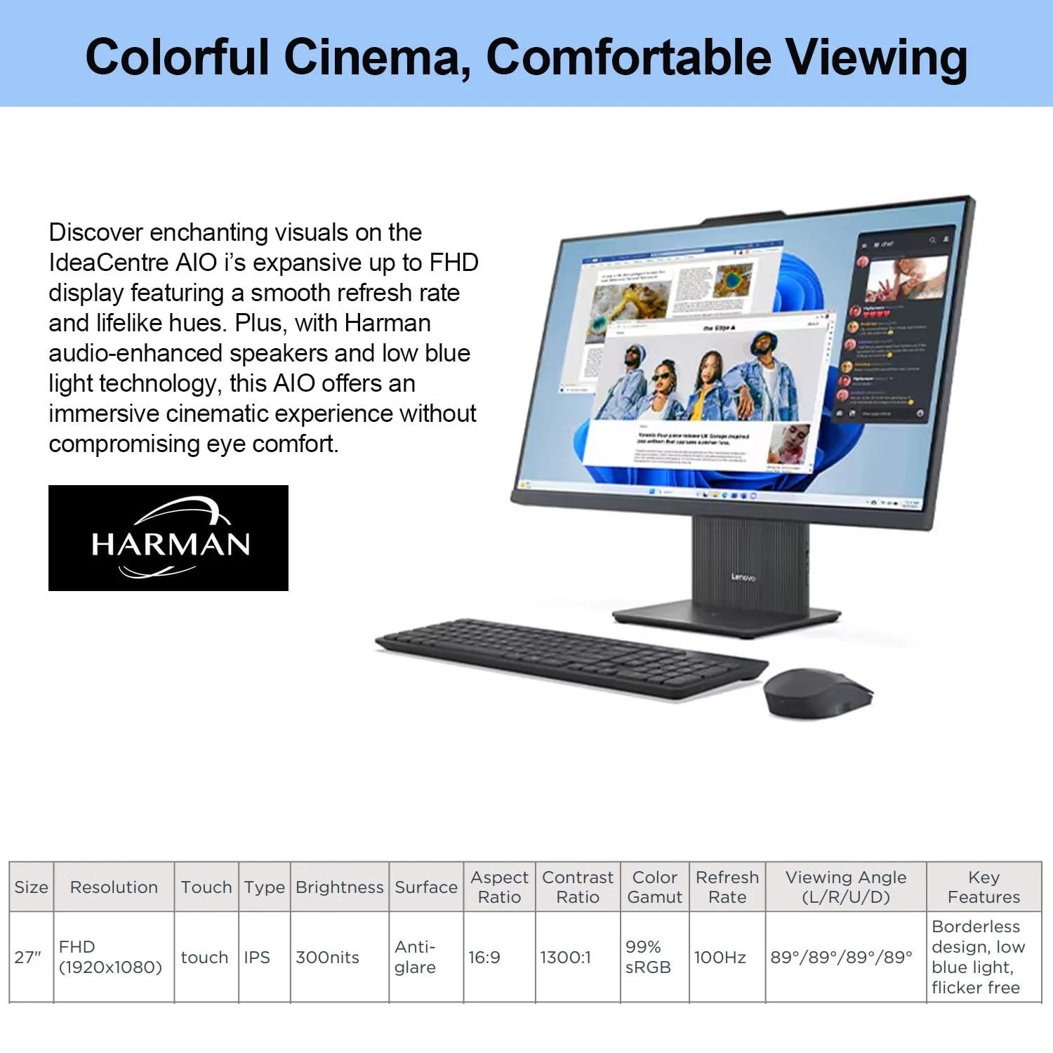 Lenovo 2024 IdeaCentre I Business All-in-One, 27" FHD Touchscreen 100Hz, Intel Core i5-13420H, 16GB DDR5 RAM, 512GB SSD, Wireless Charging Base, Wireless KB & Mouse, Wi-Fi 6, Windows 11 Pro, Grey - Image 6