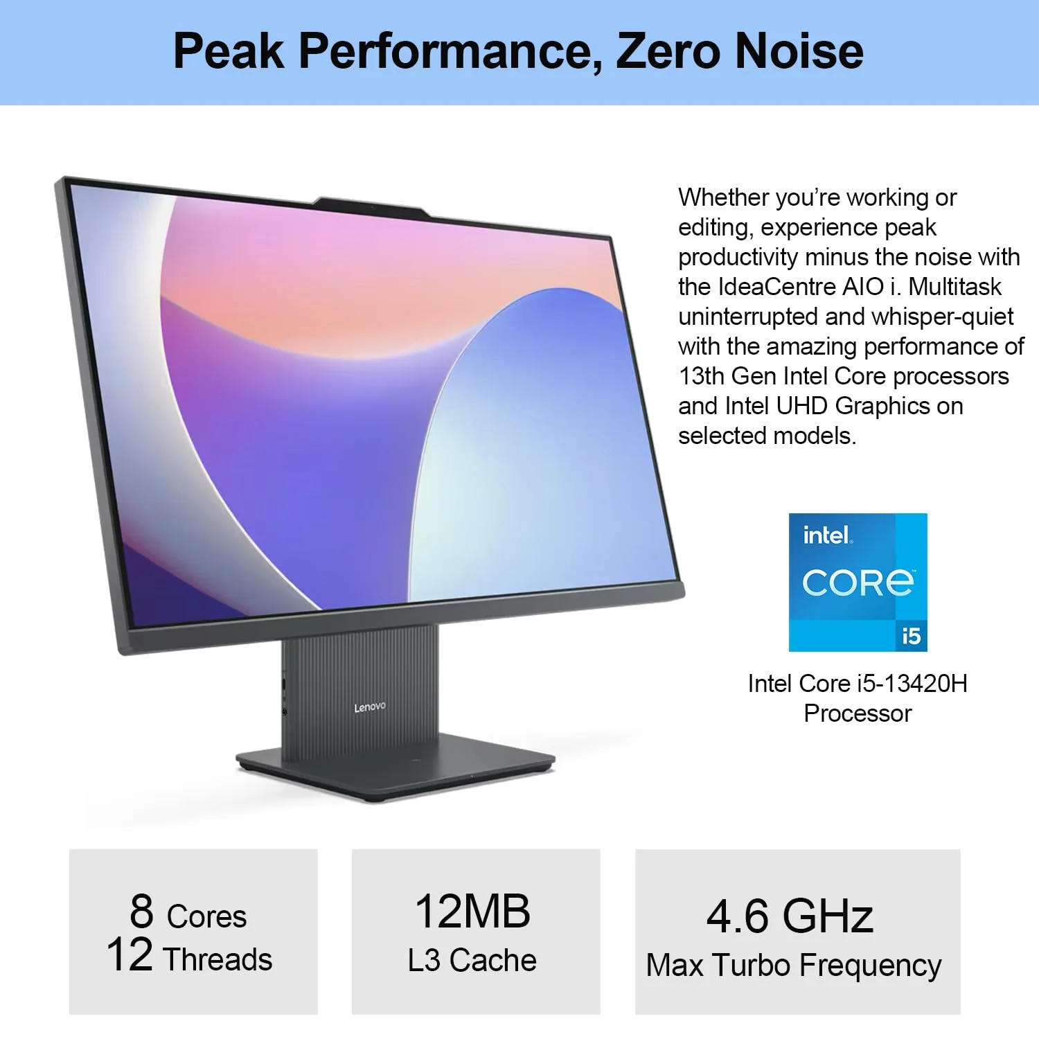 Lenovo 2024 IdeaCentre I Business All-in-One, 27" FHD Touchscreen 100Hz, Intel Core i5-13420H, 16GB DDR5 RAM, 512GB SSD, Wireless Charging Base, Wireless KB & Mouse, Wi-Fi 6, Windows 11 Pro, Grey - Image 7
