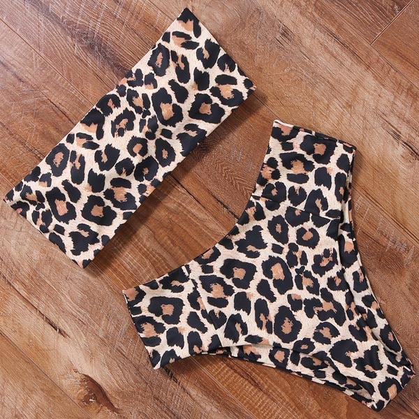 Leopard Bikini High Waist Swimsuit Women Bikini 2022 Push Up Bandeau Women Off Shoulder Beach Swimming Suit Brazilian Swimwear - Image 9