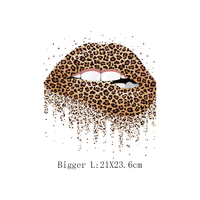 Leopard Print Lips Patches For Clothes Heat Transfer Thermal Stickers DIY Washable T-Shirts Iron On Transfer Girls Lips Patches - Image 11