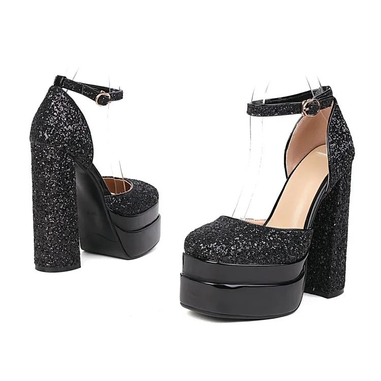 LeShion Of Chanmeb Luxury Brand Gold Silver Glitter Pumps Woman Gothic Chunky Red High-heeled Wedding Club Party Platforms Shoes - Image 7