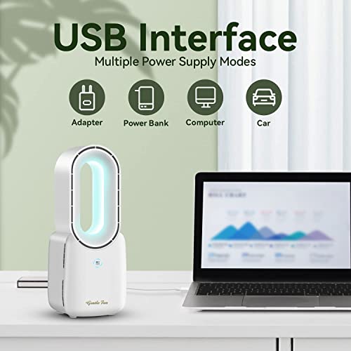 let'me Desk Fan,Portable Bladeless Fan 11.8 inch Small Personal Cooling Fan with 5 Colors Touch Control LED Light,Quiet Table Fan for Home, Office, Bedroom - Image 6